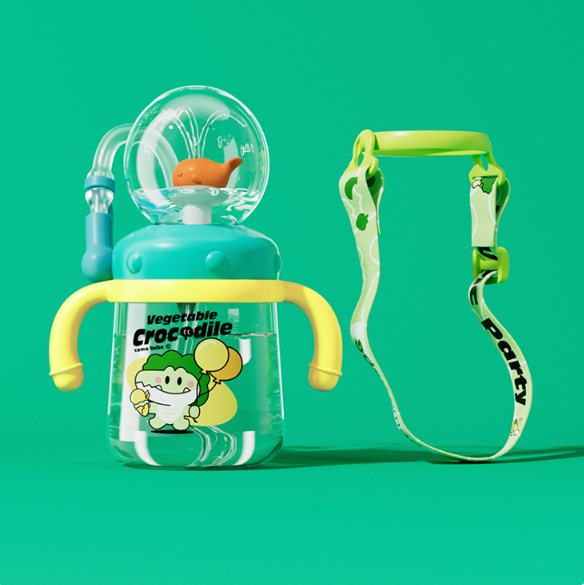 Children's Whale Cartoon Diving Fountain Water Bottle - Tritan Leakproof Sippy Cup (Various Sizes & Colors)